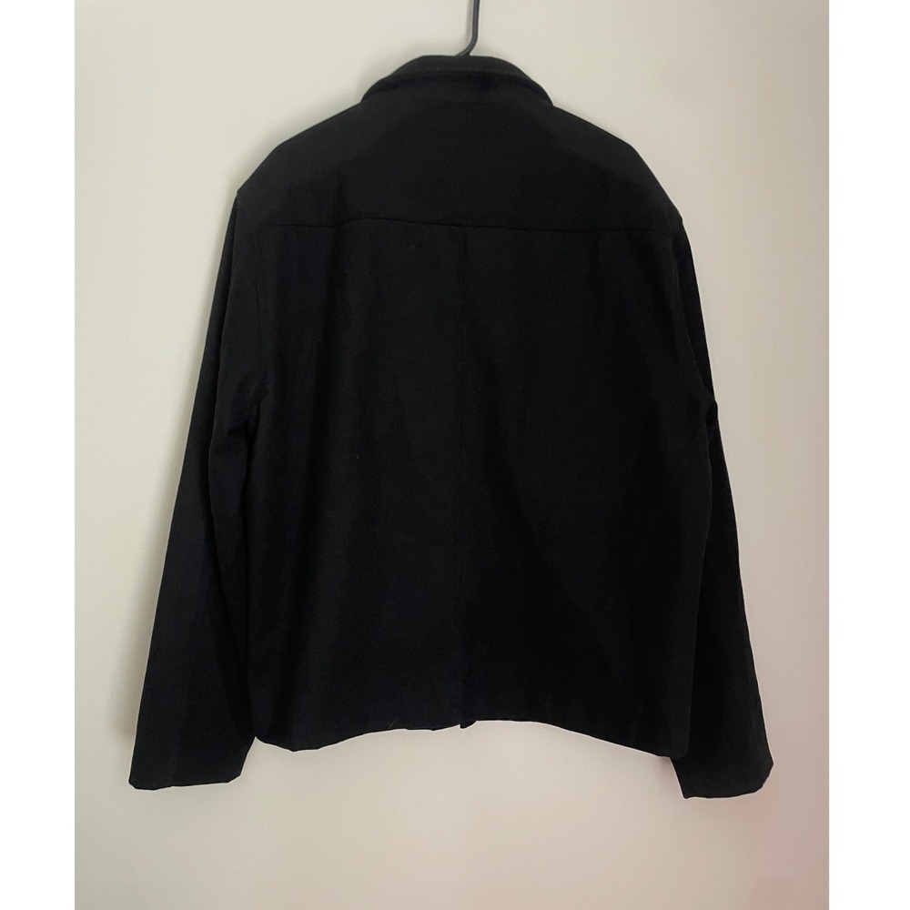 Alpine Swiss Men L Black Wool Blend Jacket‎ Full Zip Collared Coat Classic Clean - Picture 2 of 12